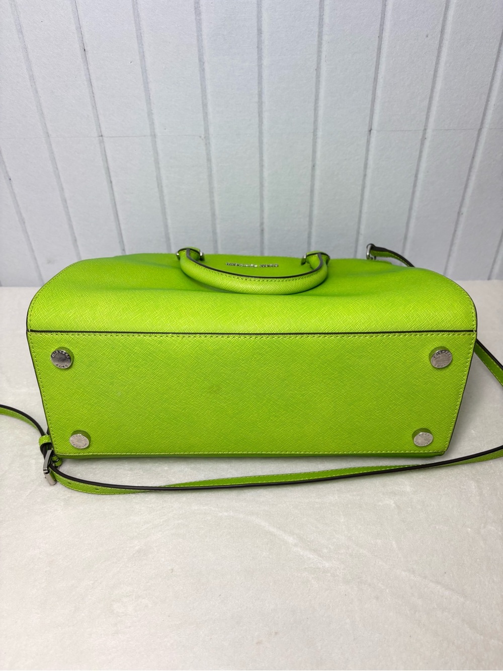 Michael Kors Neon Lime Saffiano Satchel with Detachable Strap - Picture 9 of 12